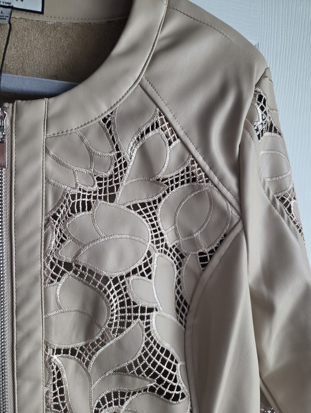 Bagatelle Faux Leather Jacket - Moto Floral Lace Stretch Zip - NWT - Size L - Picture 7 of 12